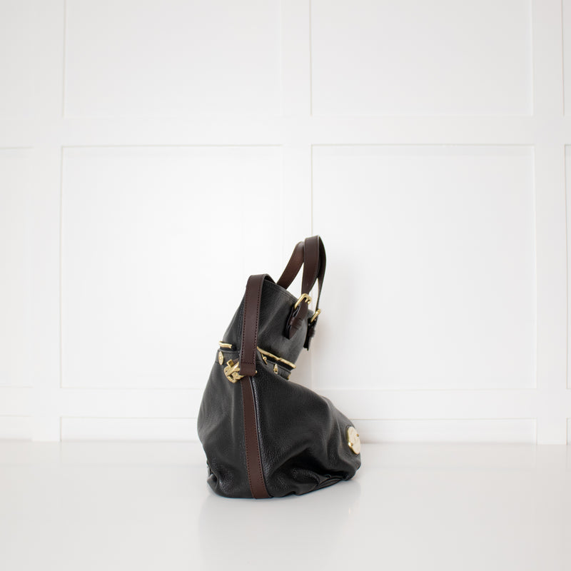 Mulberry Black Brown Leather Mitzy Tote Bag