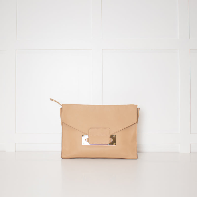 Sophie Hulme Tan Envelope Leather Hand Bag