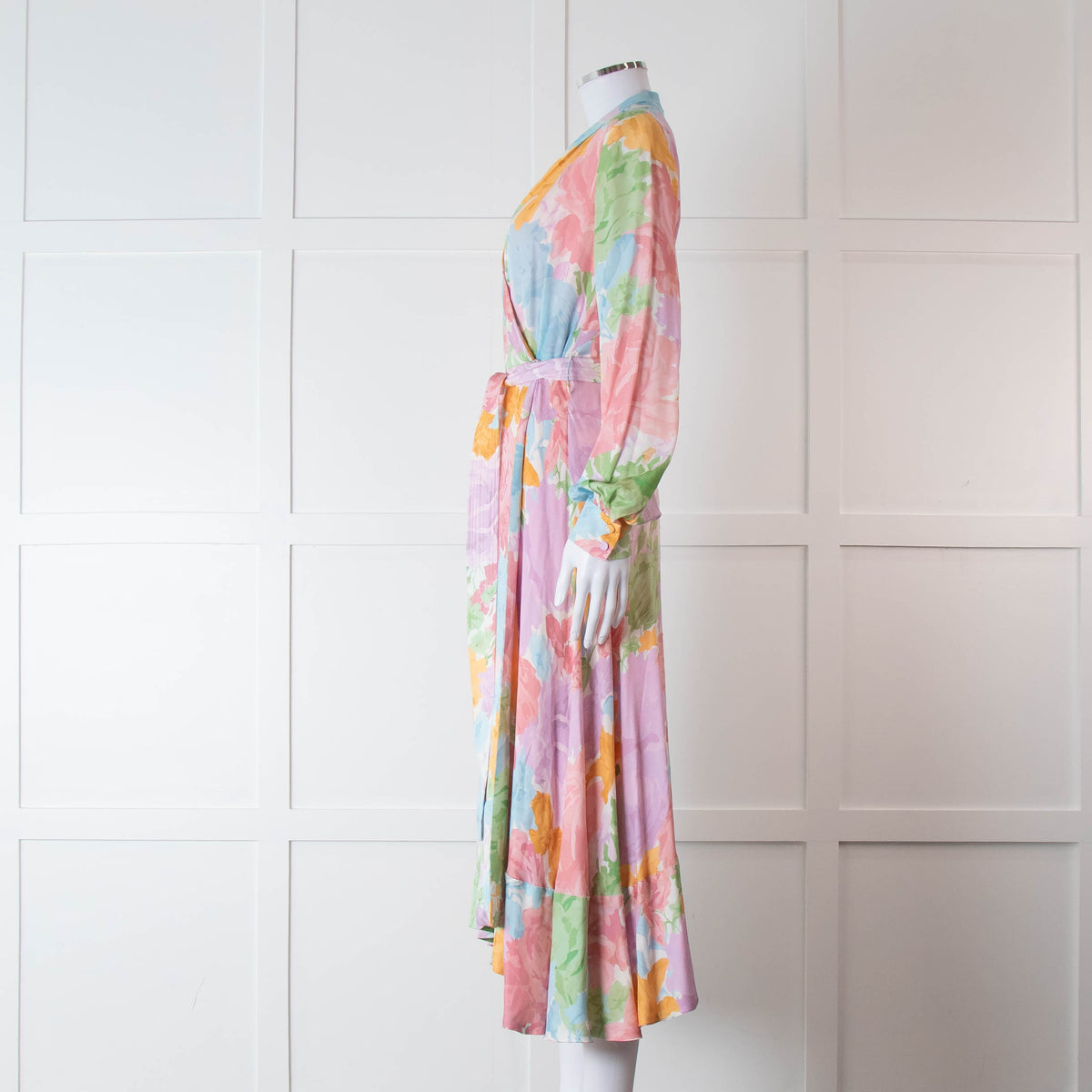 Stine Goya Pink, Yellow, Blue and Green Pastel Floral Wrap Dress