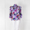 Kate Spade Blue, Orange, Purple and Navy Floral High Neck Blouse