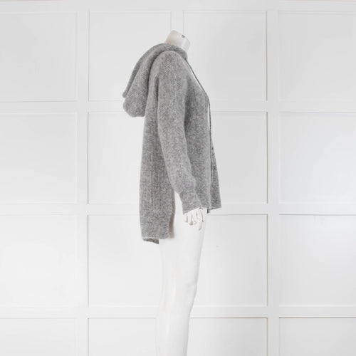 Ganni Grey Rib Knit 'Have a Nice Day' Mohair Knit Hoodie
