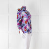 Kate Spade Blue, Orange, Purple and Navy Floral High Neck Blouse
