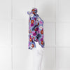 Kate Spade Blue, Orange, Purple and Navy Floral High Neck Blouse