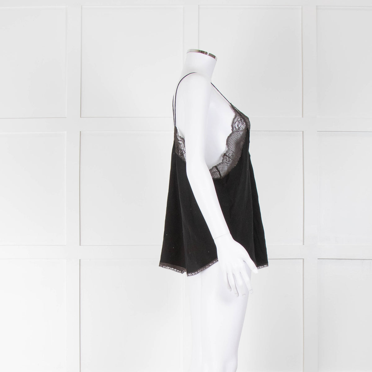 Zadig & Voltaire Black Silk Diamante Lace Trim Vest