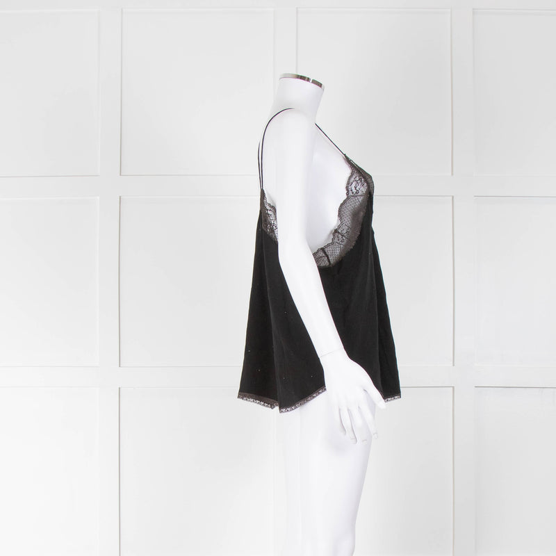 Zadig & Voltaire Black Silk Diamante Lace Trim Vest
