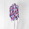 Kate Spade Blue, Orange, Purple and Navy Floral High Neck Blouse