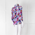 Kate Spade Blue, Orange, Purple and Navy Floral High Neck Blouse