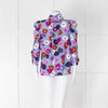 Kate Spade Blue, Orange, Purple and Navy Floral High Neck Blouse