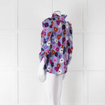 Kate Spade Blue, Orange, Purple and Navy Floral High Neck Blouse