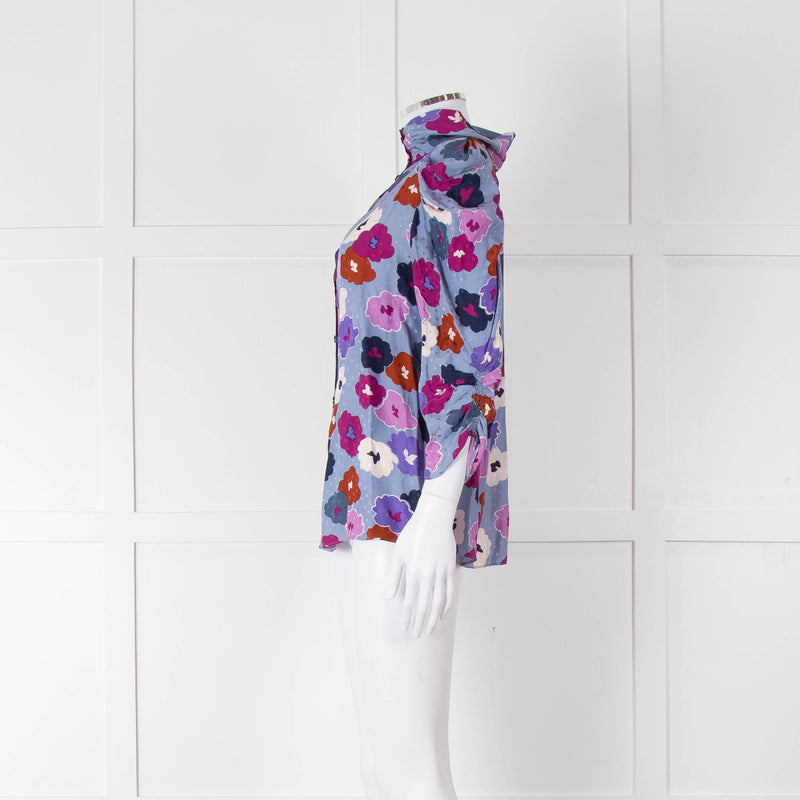 Kate Spade Blue, Orange, Purple and Navy Floral High Neck Blouse
