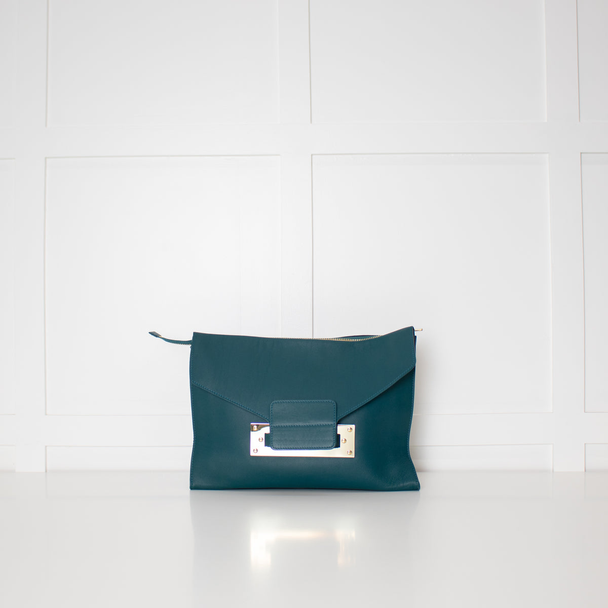 Sophie Hulme Teal Envelope Leather Bag