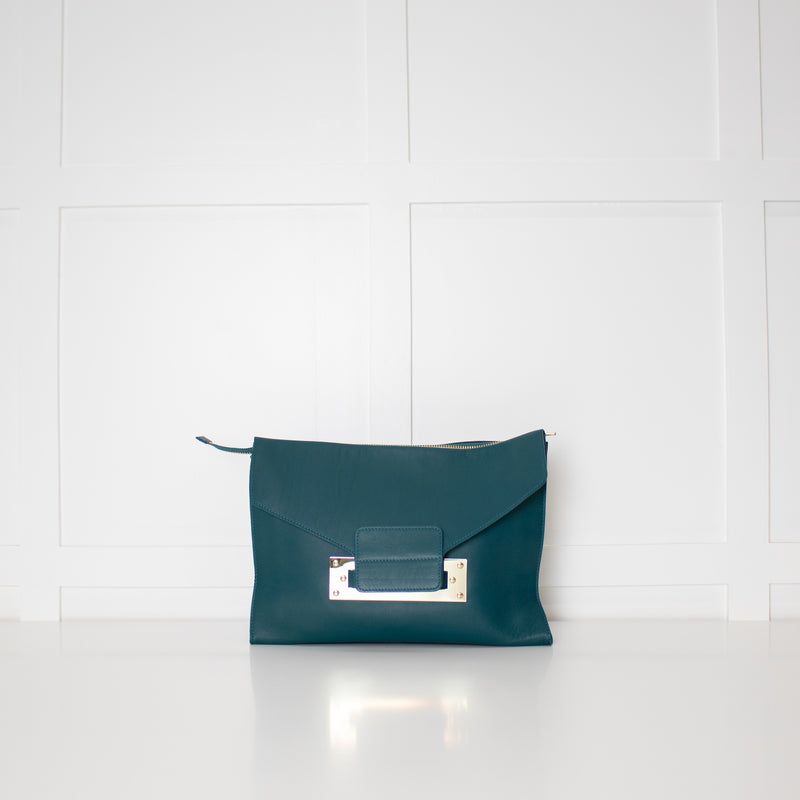 Sophie Hulme Teal Envelope Leather Bag