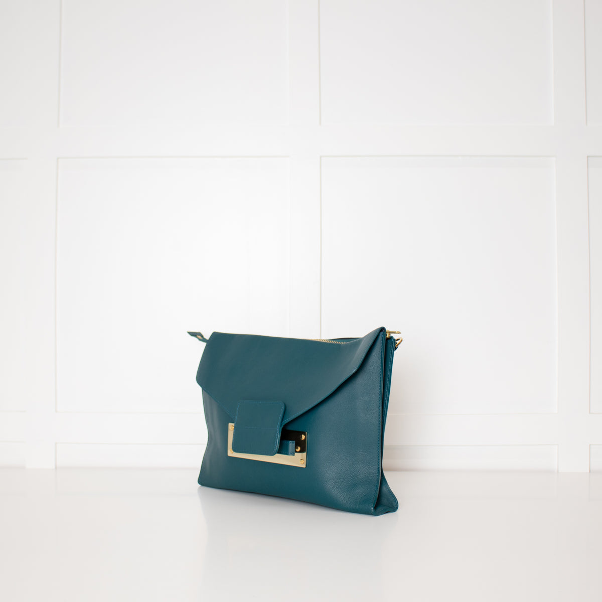 Sophie Hulme Teal Envelope Leather Bag