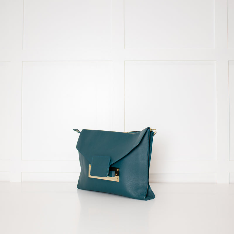 Sophie Hulme Teal Envelope Leather Bag