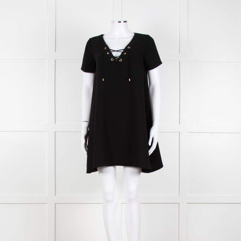 Ba&sh Black Crinkle Tie Front Mini Dress