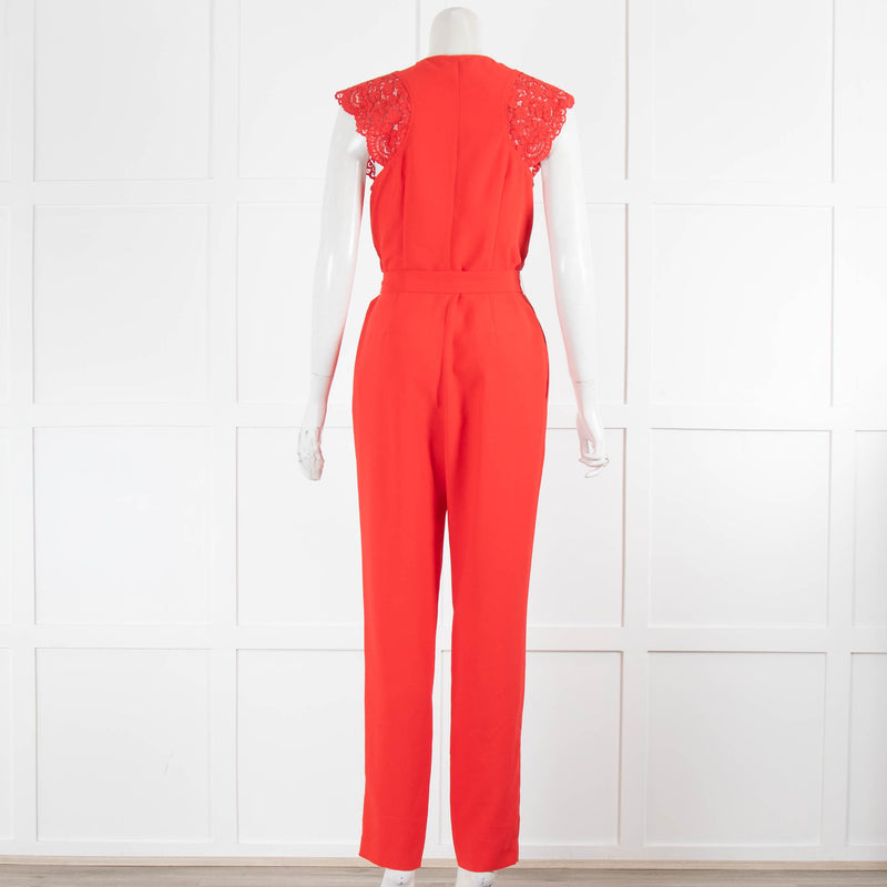 Claudie Pierlot Red Lace Top Sleeveless Jumpsuit