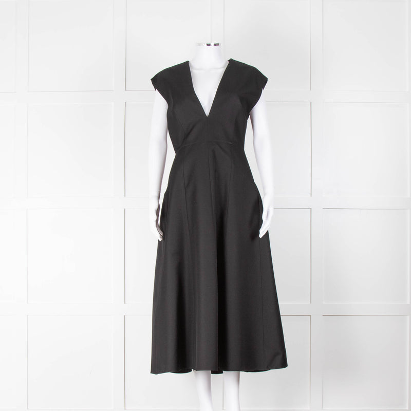 Michael Kors Black Wool and Silk Deep V Dress