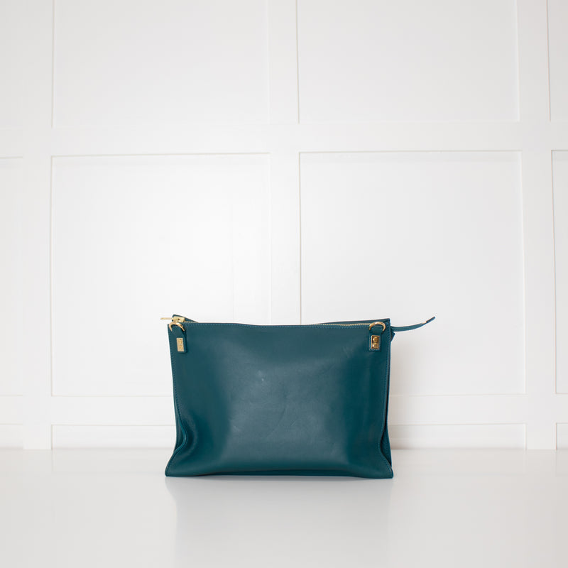 Sophie Hulme Teal Envelope Leather Bag