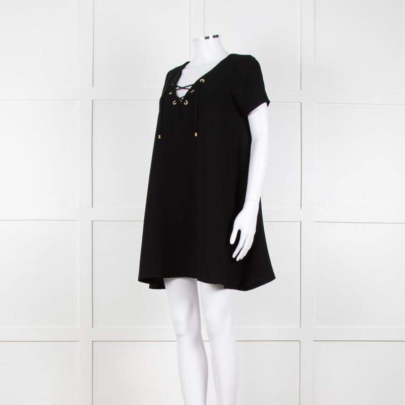 Ba&sh Black Crinkle Tie Front Mini Dress