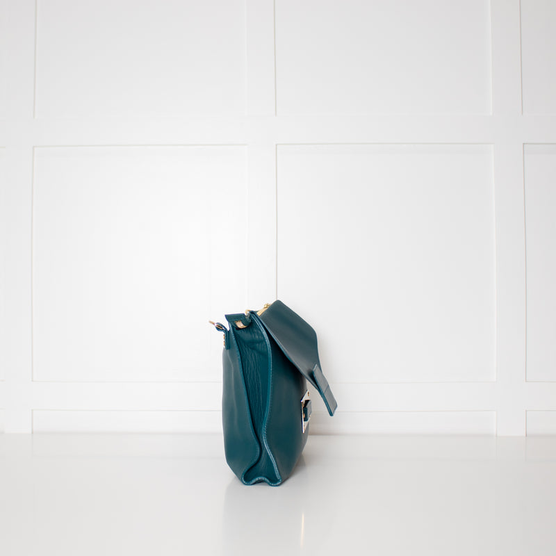 Sophie Hulme Teal Envelope Leather Bag