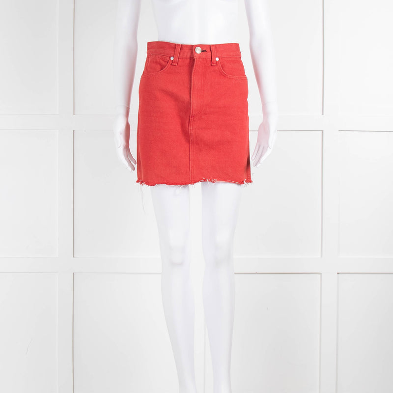 Rag & Bone Red Denim Raw Edge Mini Skirt
