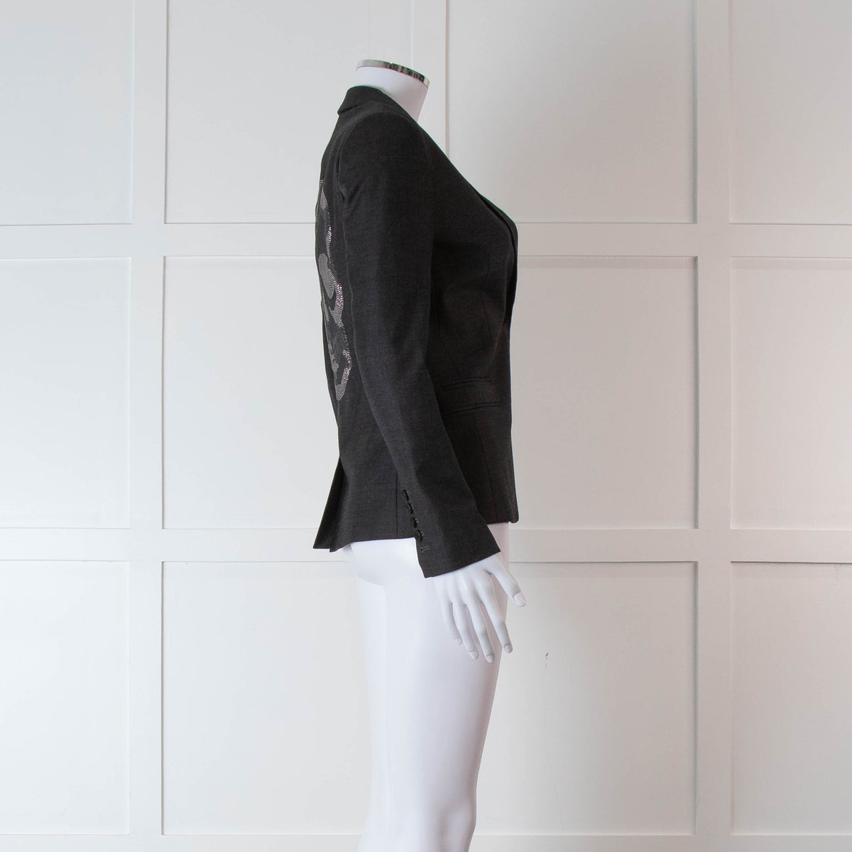 Zadig & Voltaire Grey Skull Diamante Back Blazer Jacket