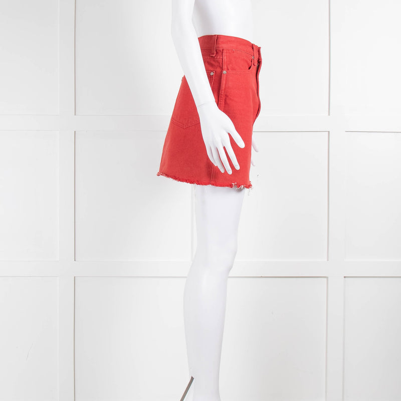 Rag & Bone Red Denim Raw Edge Mini Skirt