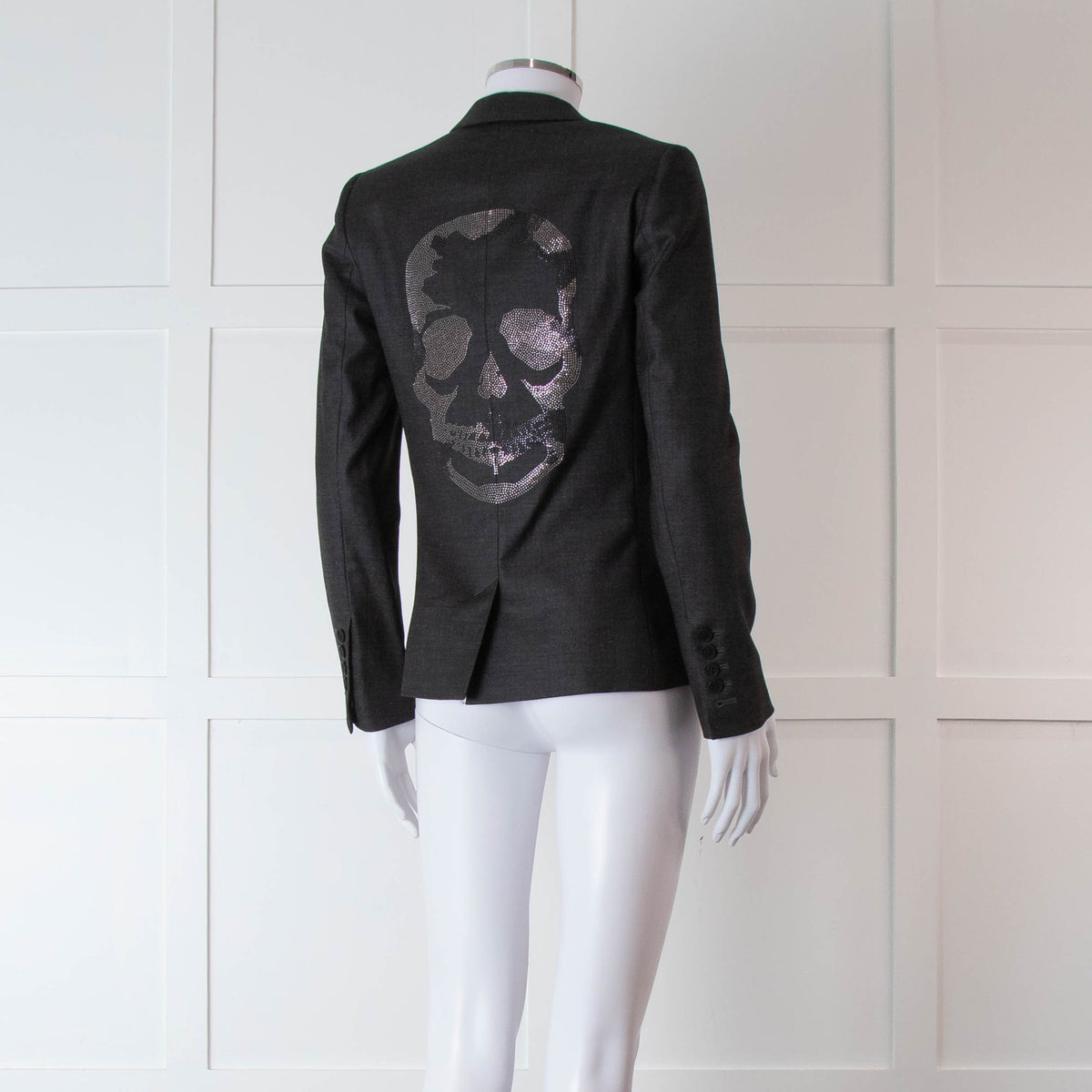 Zadig & Voltaire Grey Skull Diamante Back Blazer Jacket