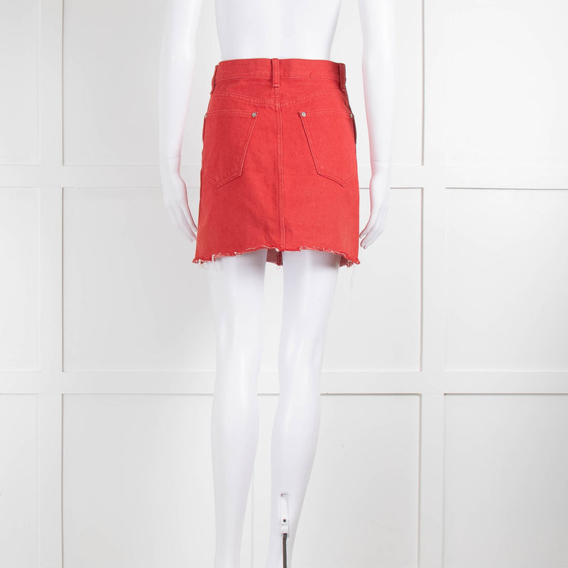 Rag & Bone Red Denim Raw Edge Mini Skirt