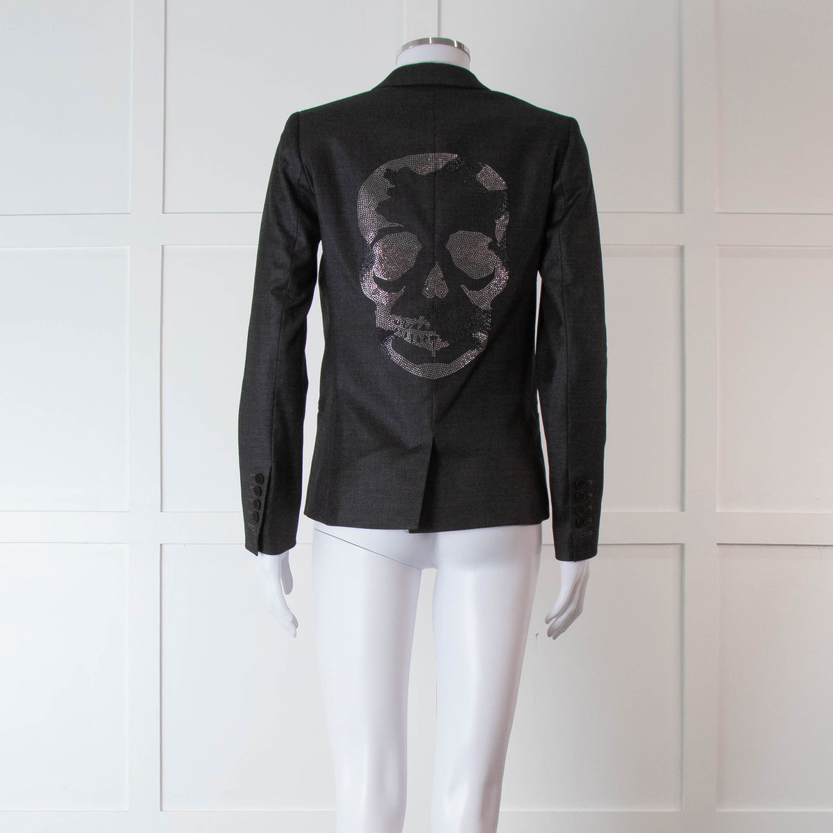 Zadig & Voltaire Grey Skull Diamante Back Blazer Jacket