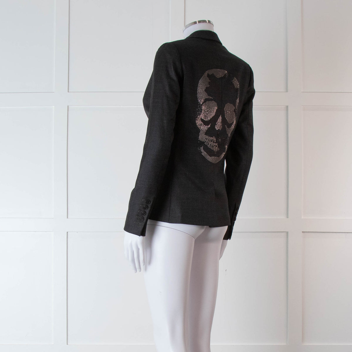 Zadig & Voltaire Grey Skull Diamante Back Blazer Jacket