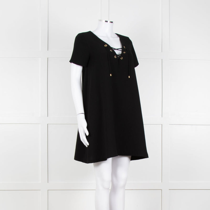 Ba&sh Black Crinkle Tie Front Mini Dress