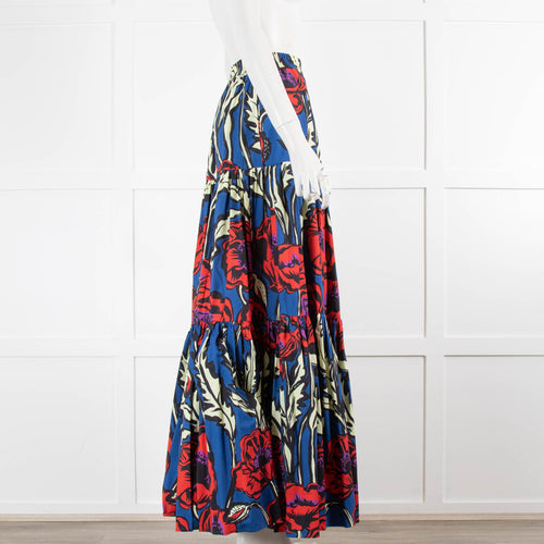 La Double J Blue Red Cream Floral Print Cotton Maxi Skirt