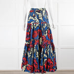 La Double J Blue Red Cream Floral Print Cotton Maxi Skirt