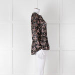 Rebecca Taylor Black Floral Devore Blouse with Drawstring Waist