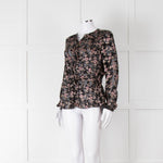 Rebecca Taylor Black Floral Devore Blouse with Drawstring Waist