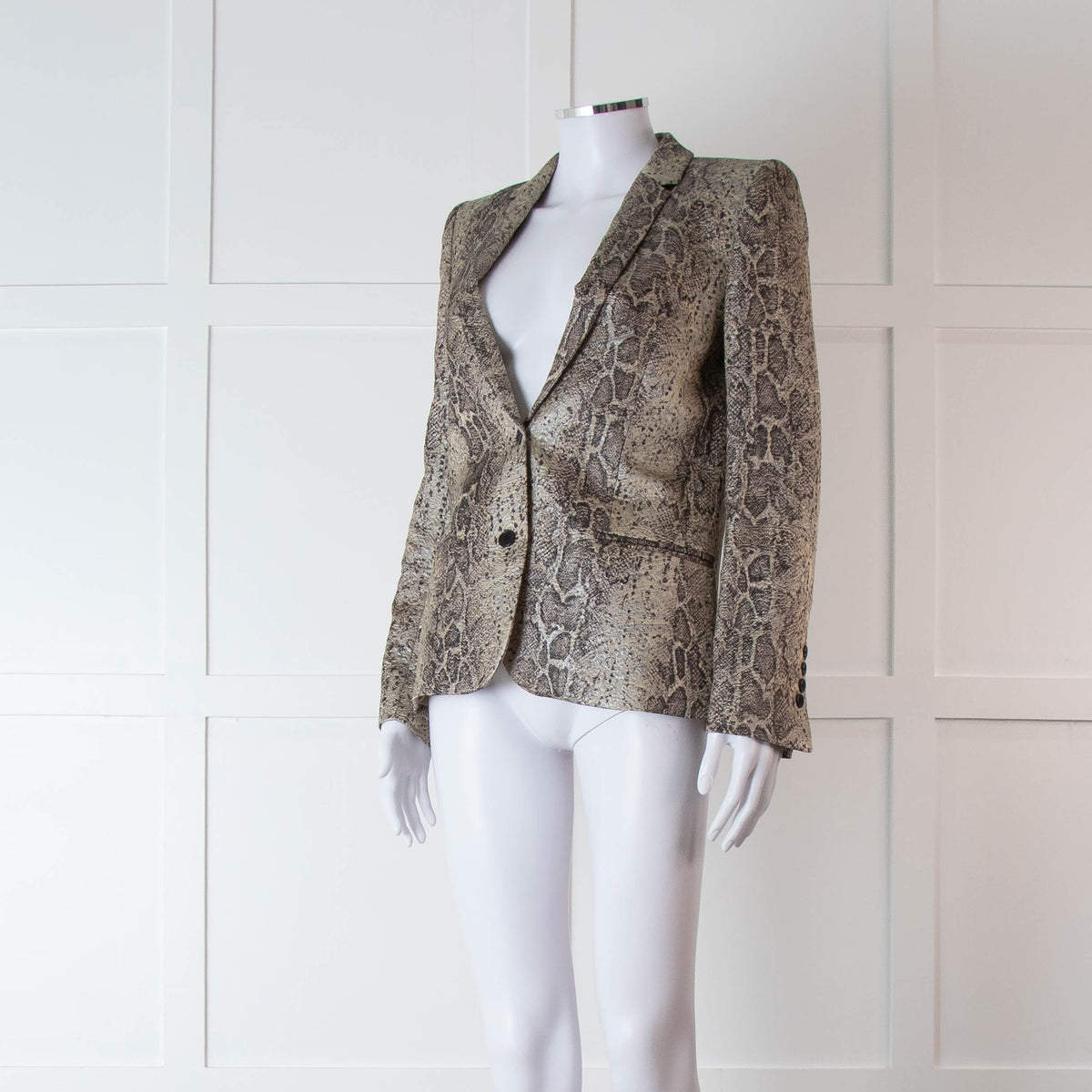 Zadig & Voltaire Beige Brown Silver Snake Print Jacquard Blazer Jacket