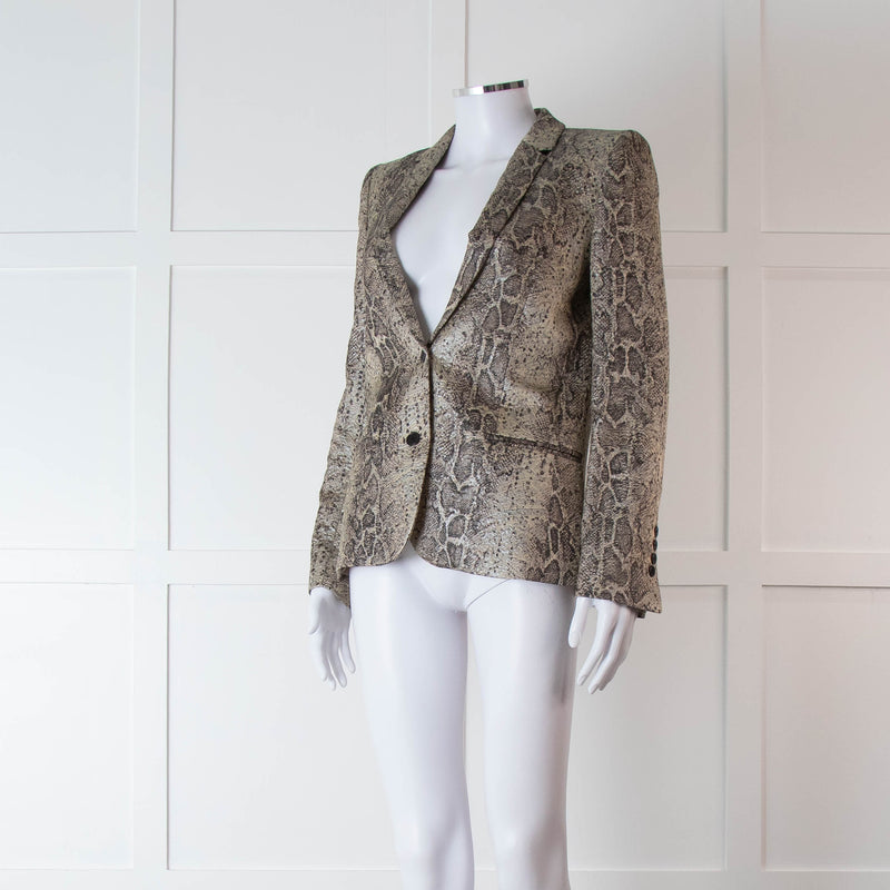 Zadig & Voltaire Beige Brown Silver Snake Print Jacquard Blazer Jacket