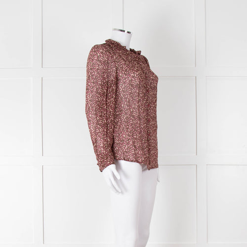 Ba&sh Green and Pink Frill Neck Sheer Blouse