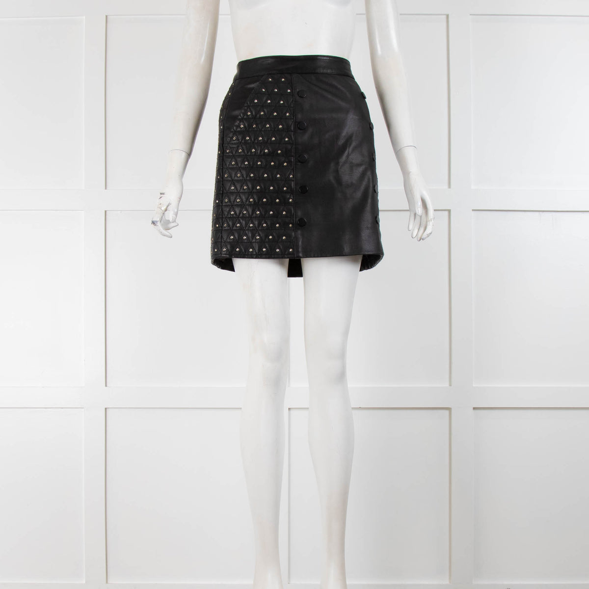 The Kooples Black Leather Studded Mini Skirt