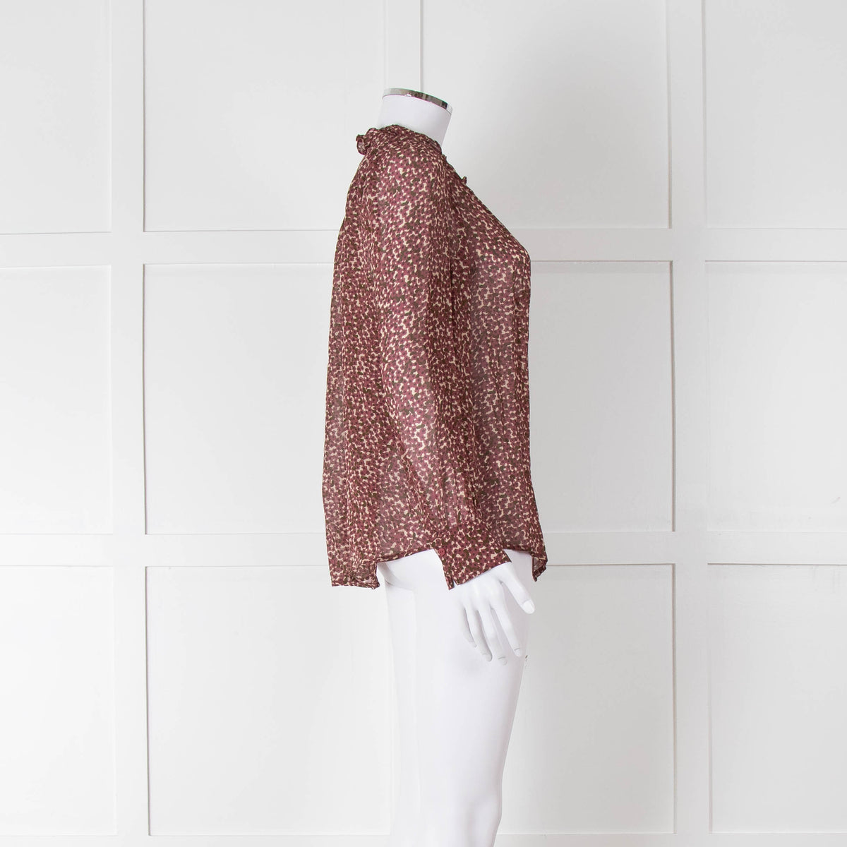 Ba&sh Green and Pink Frill Neck Sheer Blouse