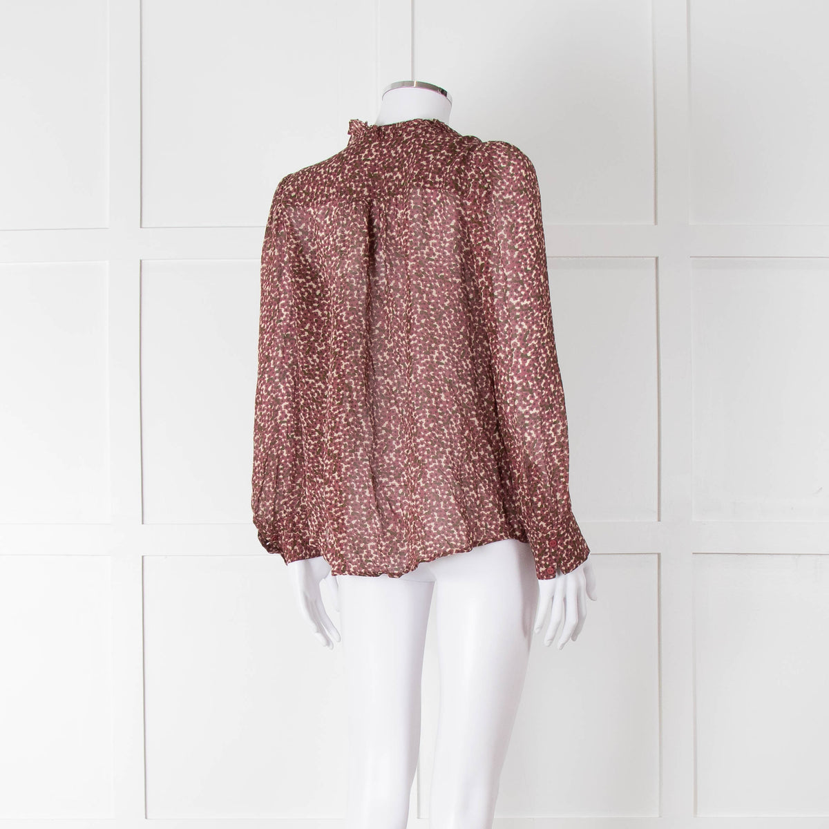 Ba&sh Green and Pink Frill Neck Sheer Blouse