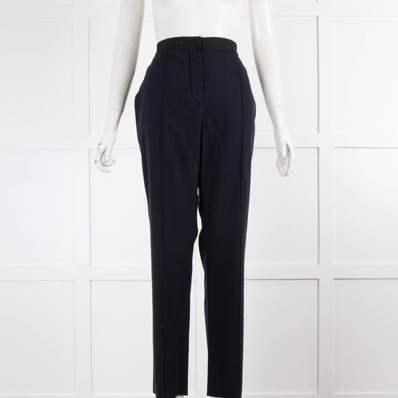 Lanvin Navy Blue Wool Straight Leg Trousers