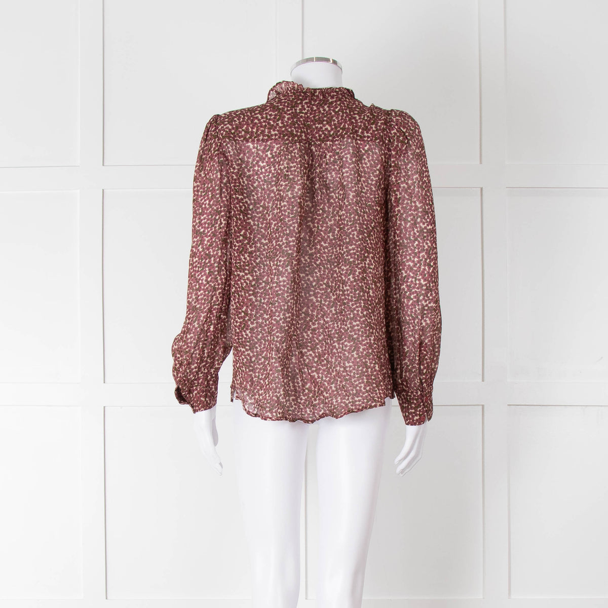 Ba&sh Green and Pink Frill Neck Sheer Blouse