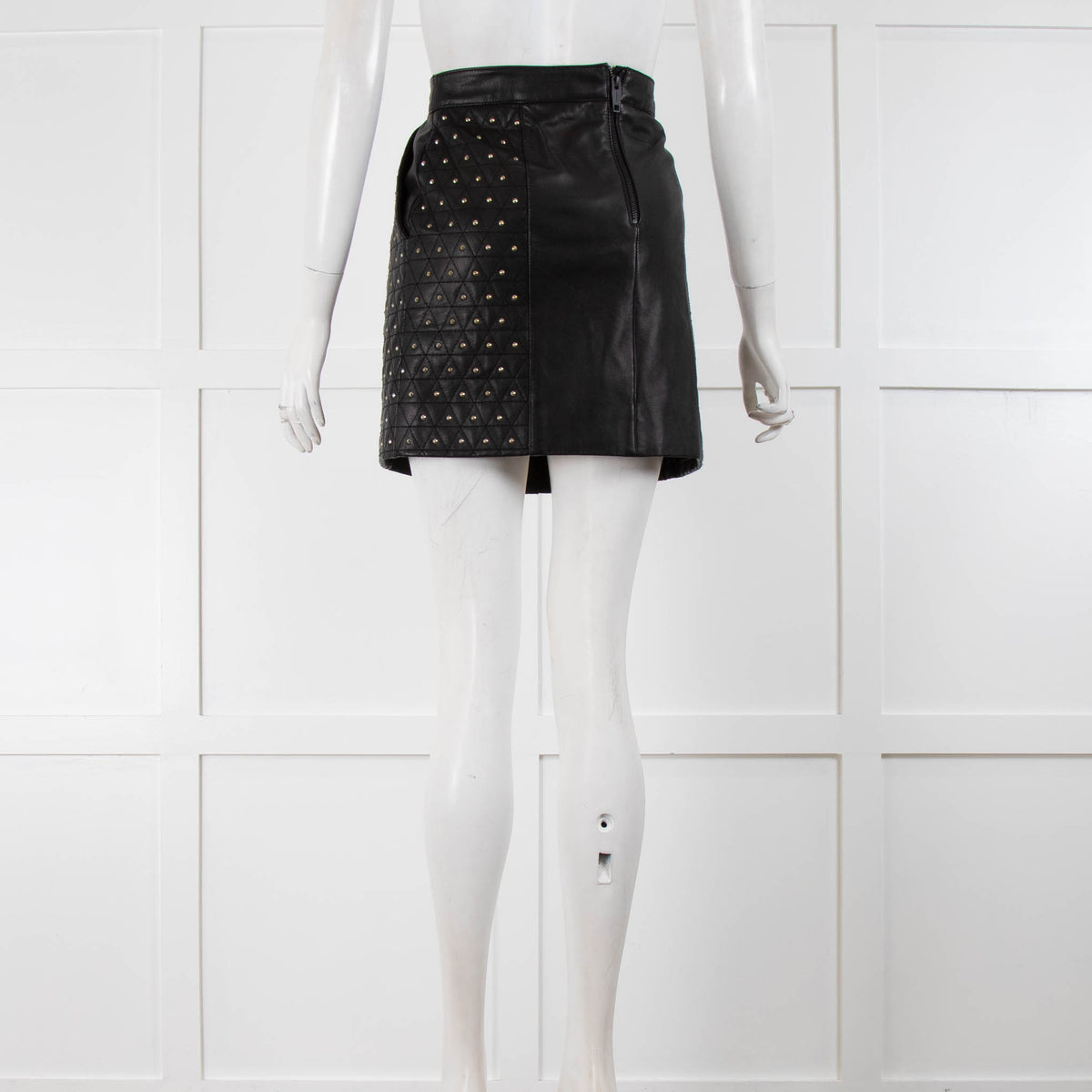 The Kooples Black Leather Studded Mini Skirt