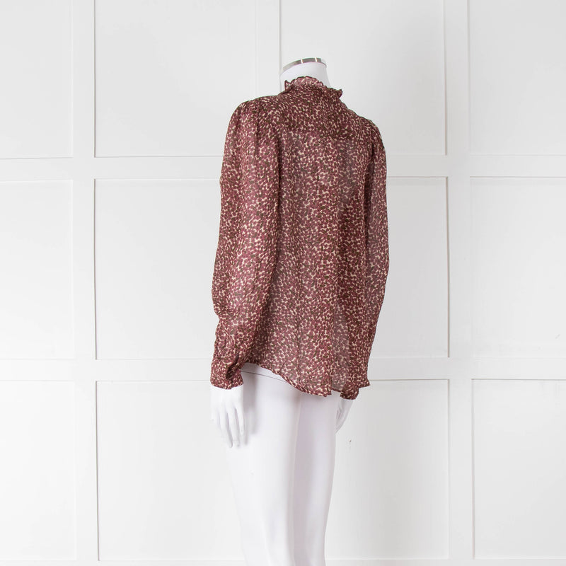 Ba&sh Green and Pink Frill Neck Sheer Blouse