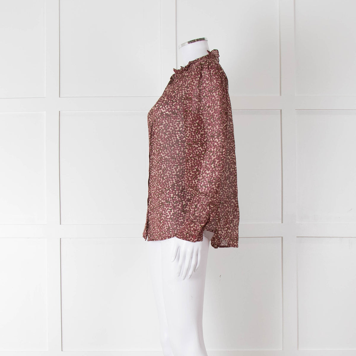 Ba&sh Green and Pink Frill Neck Sheer Blouse