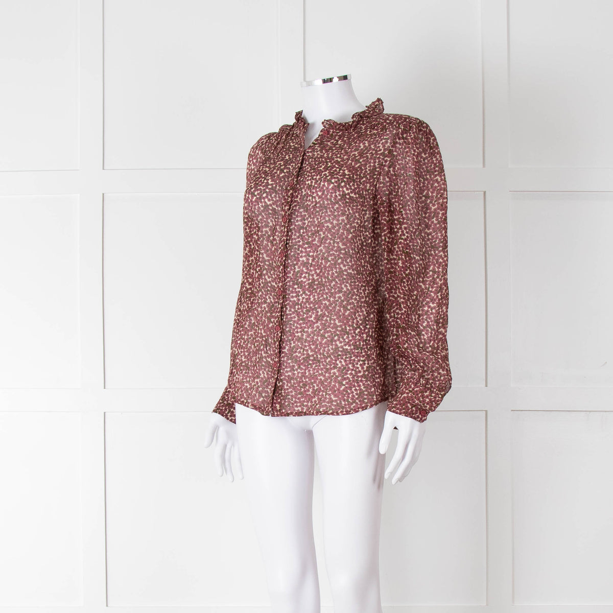 Ba&sh Green and Pink Frill Neck Sheer Blouse