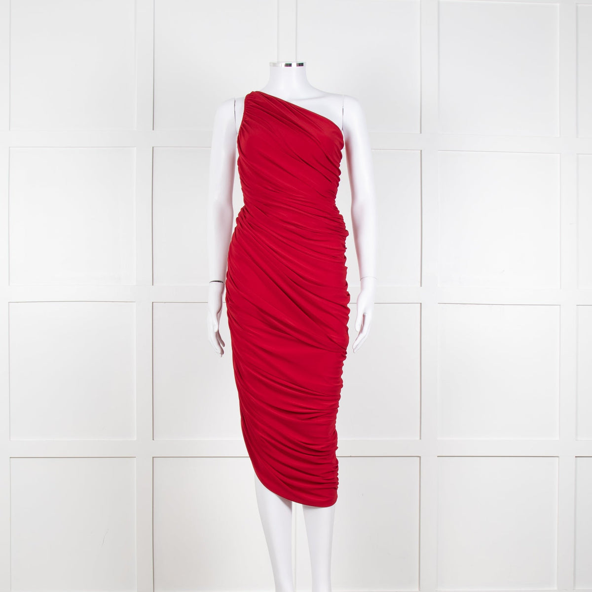Norma Kamali Red Ruched One Shoulder Bodycon Dress