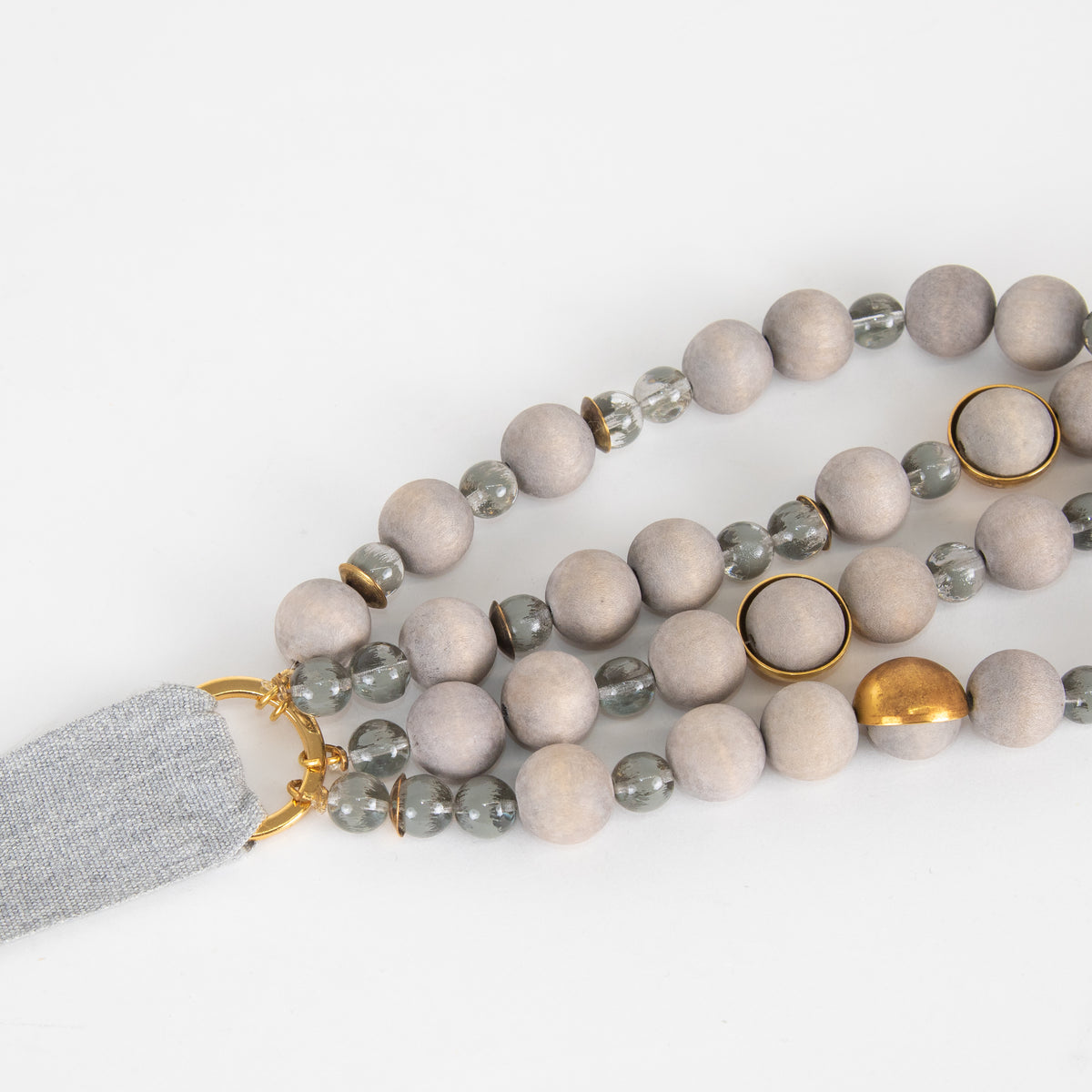 Fabiana Filippi Grey Wood Bead Necklace With Ribbon Tie